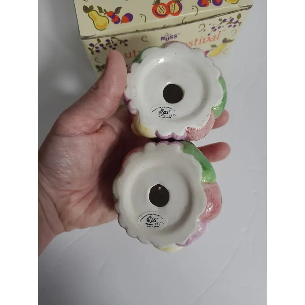 Vintage Russ Autumn Festival Pumpkin Salt & Pepper Shaker Hand Painted w/Org Box